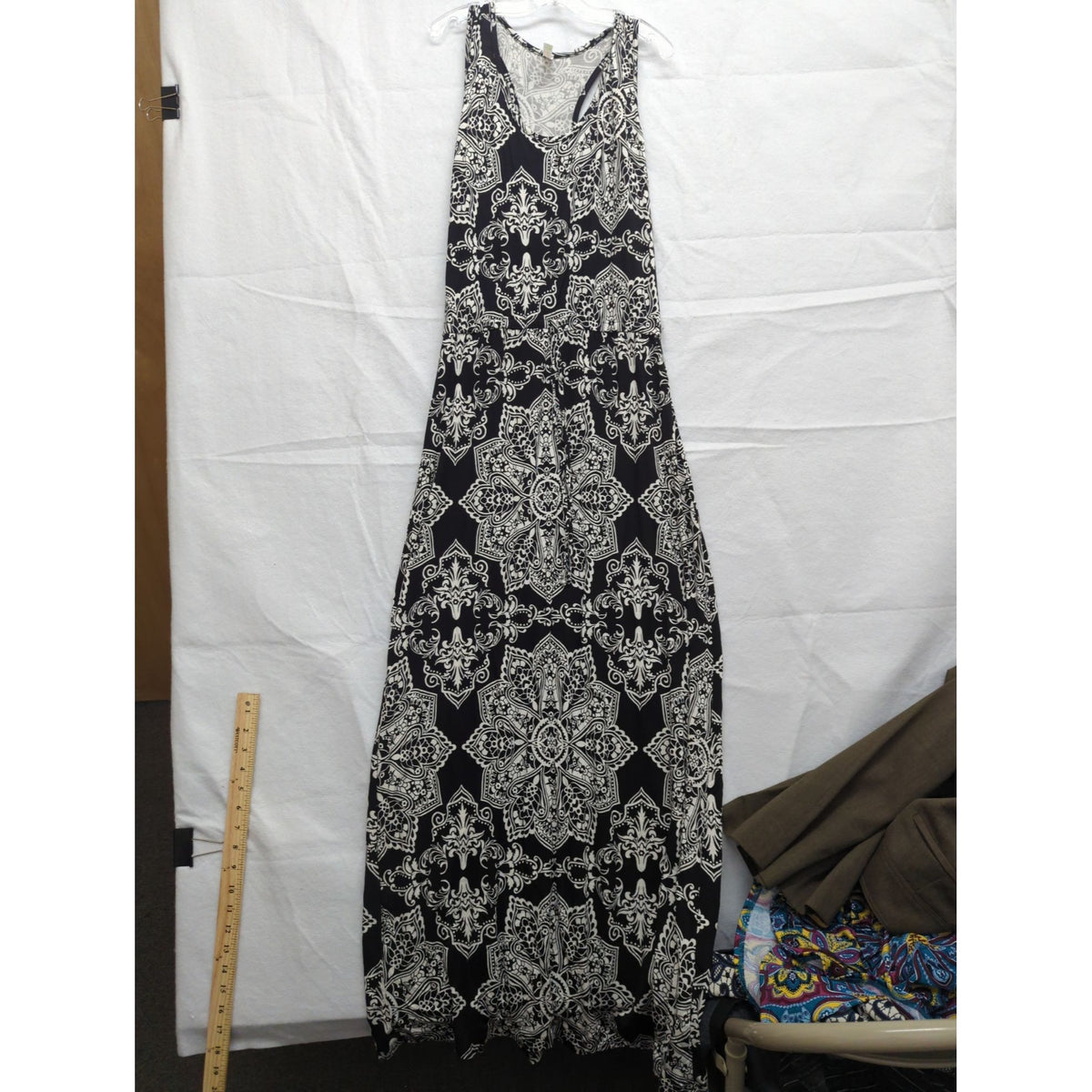 Popana Black & White Mandala Print Sleeveless Maxi Dress Size M Made In USA