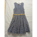 Plenty By Tracy Reese Blue & White Sleeveless Dress With Embroidered Chevron Pattern & Crochet Belt Size 4