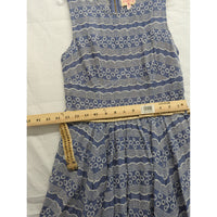 Plenty By Tracy Reese Blue & White Sleeveless Dress With Embroidered Chevron Pattern & Crochet Belt Size 4