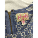 Plenty By Tracy Reese Blue & White Sleeveless Dress With Embroidered Chevron Pattern & Crochet Belt Size 4