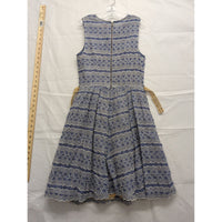 Plenty By Tracy Reese Blue & White Sleeveless Dress With Embroidered Chevron Pattern & Crochet Belt Size 4