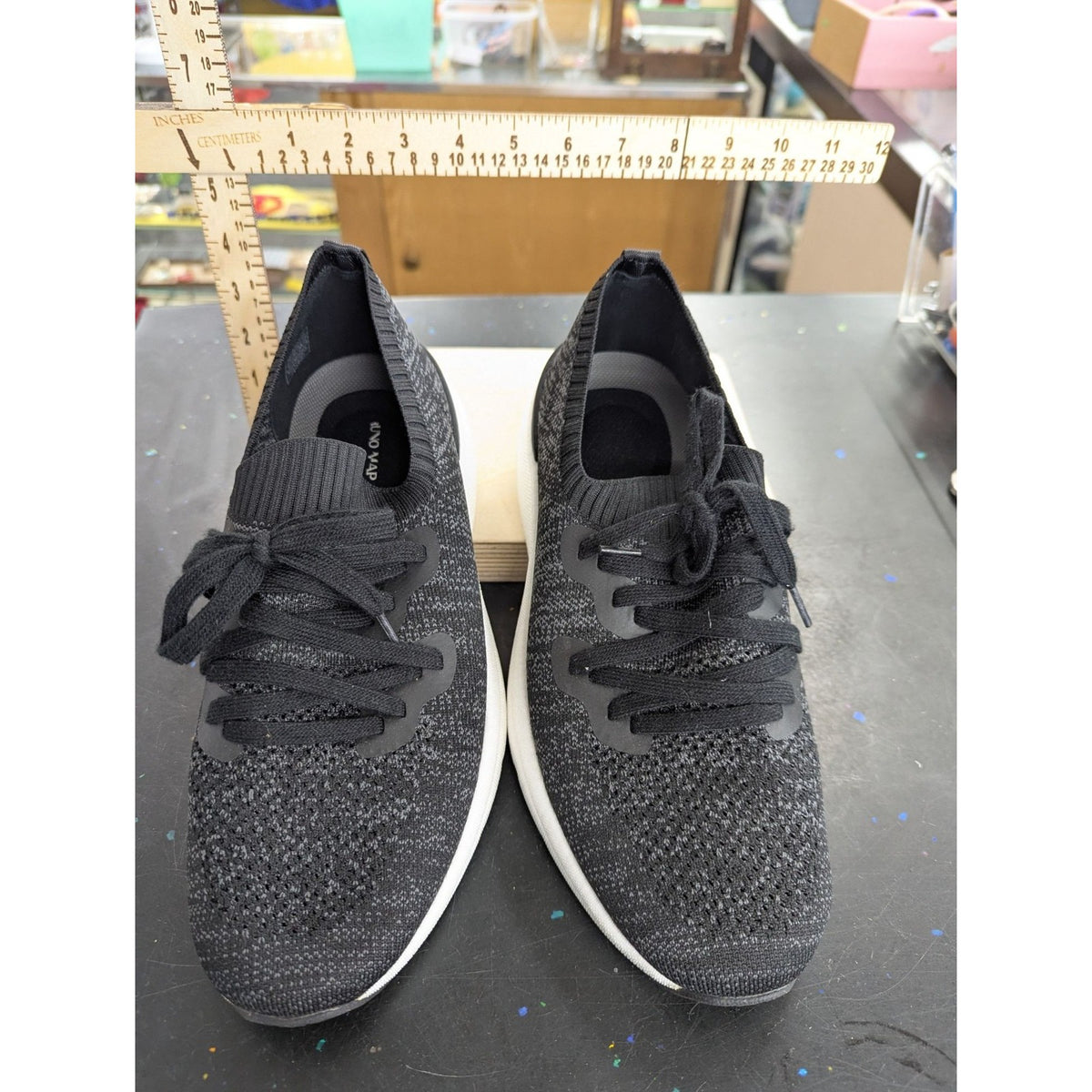 Lightweight Knit Athletic Sneakers Black Gray Bruno Marc slip on