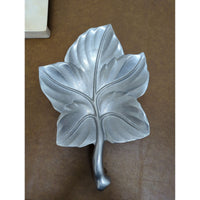 Leaf-Shaped Aluminum Decorative Tray Hammered Back 11" Length Elegant Silver Accent For Home Or Office