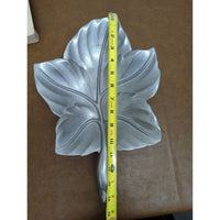 Leaf-Shaped Aluminum Decorative Tray Hammered Back 11" Length Elegant Silver Accent For Home Or Office
