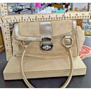 Bisou Bisou Beige & Gold Croc-Embossed Handbag With Dual Handles Turn Lock Closu