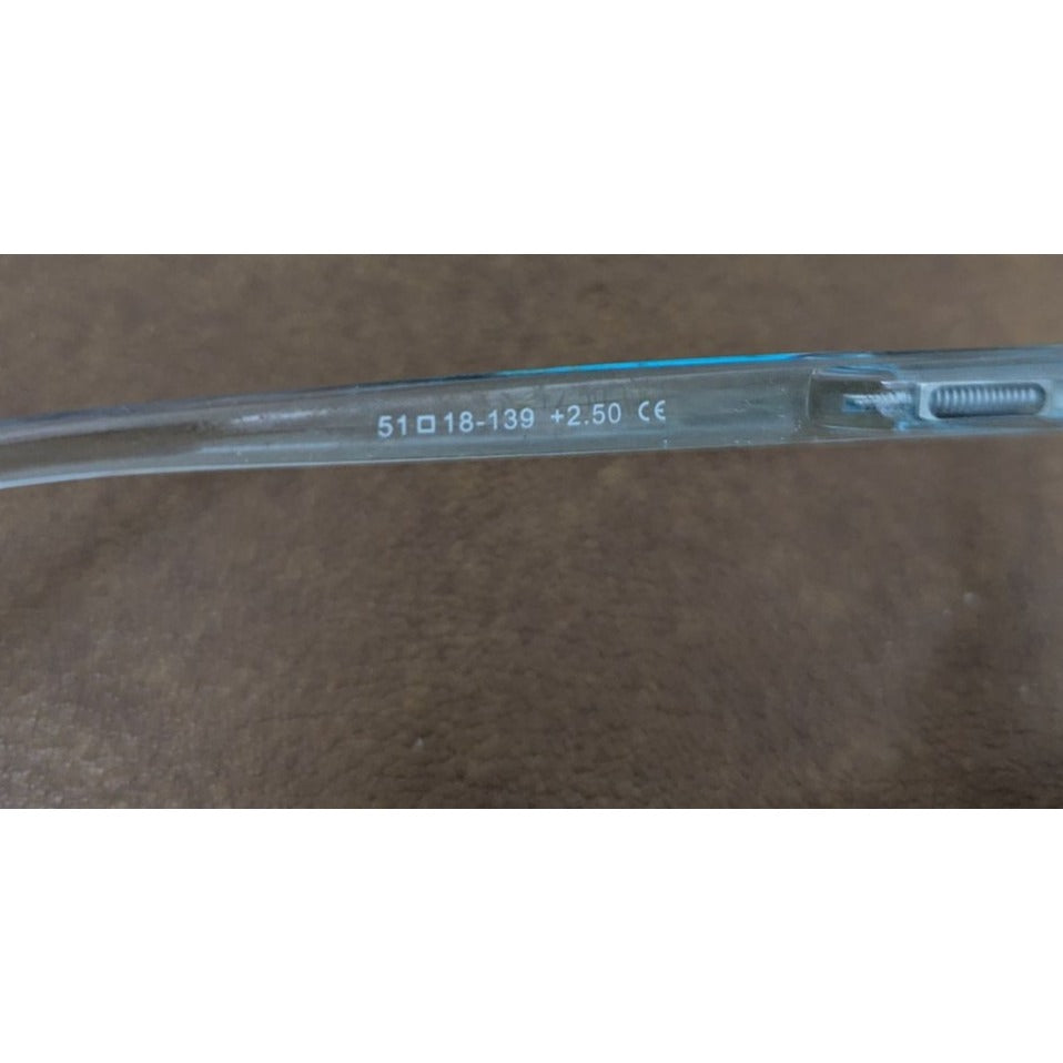 Transparent Blue Reading Glasses Unisex Lightweight Square Frame +2.50 Magnifica