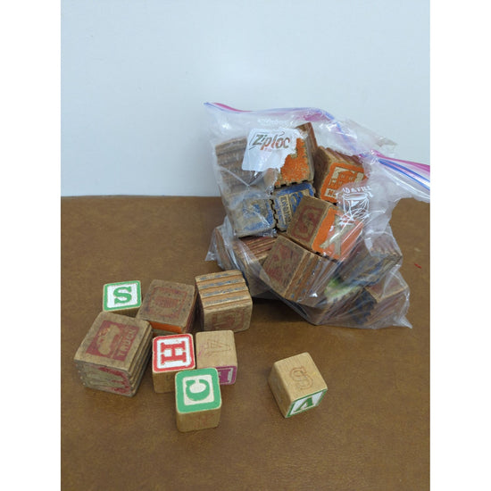 Vintage Wooden Alphabet Blocks Lot - Mixed Colors & Designs - Educational Toy Or Craft Supply
