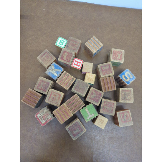 Vintage Wooden Alphabet Blocks Lot - Mixed Colors & Designs - Educational Toy Or Craft Supply