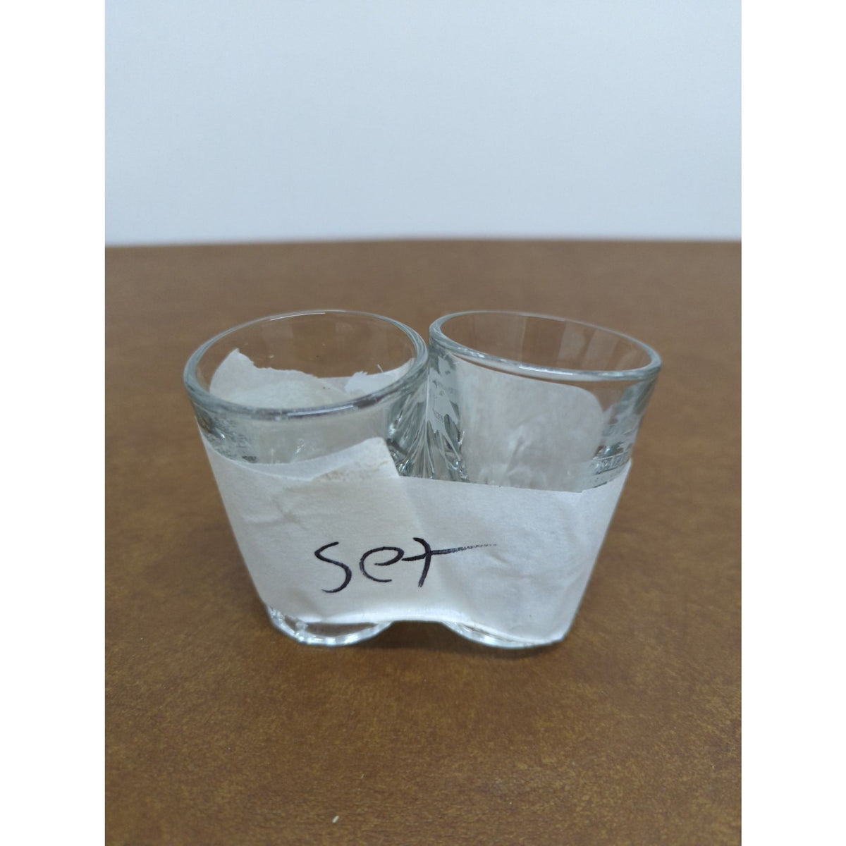 Set Of 2 Small Clear Glass Shot Glasses - Dual Holder Design Approx. 2.5" Tall
