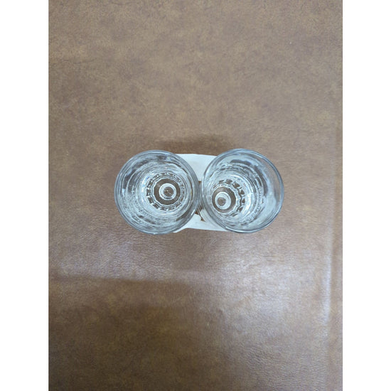 Set Of 2 Small Clear Glass Shot Glasses - Dual Holder Design Approx. 2.5" Tall