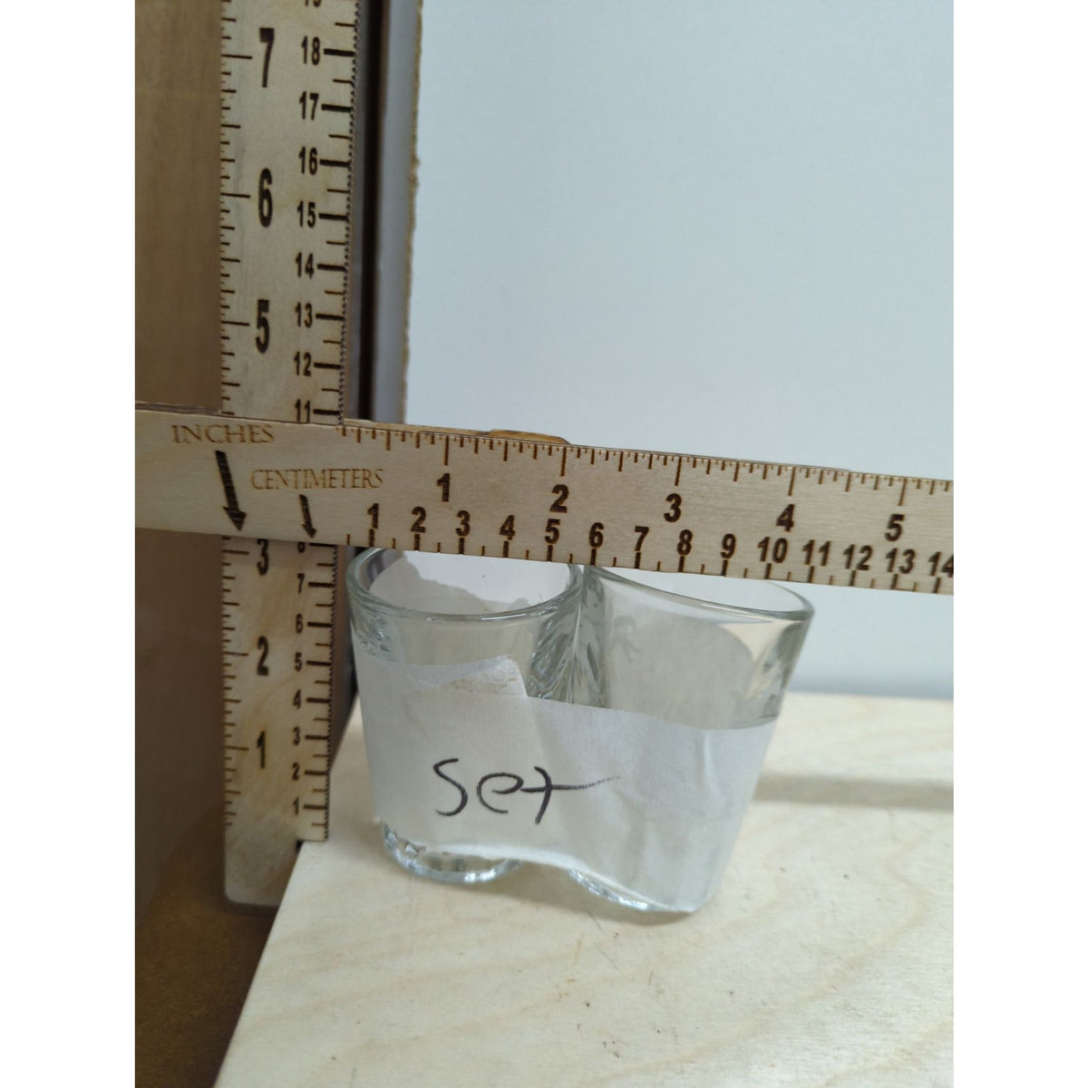 Set Of 2 Small Clear Glass Shot Glasses - Dual Holder Design Approx. 2.5" Tall