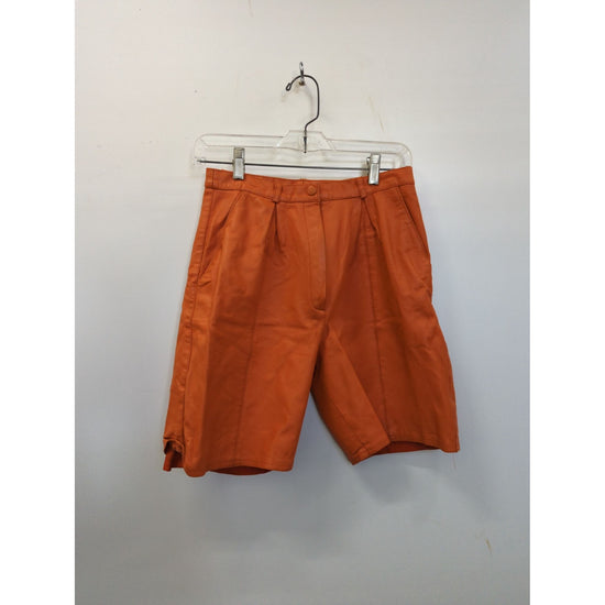 Vintage Orange Leather Shorts With Pleats & Side Tabs 18" Length