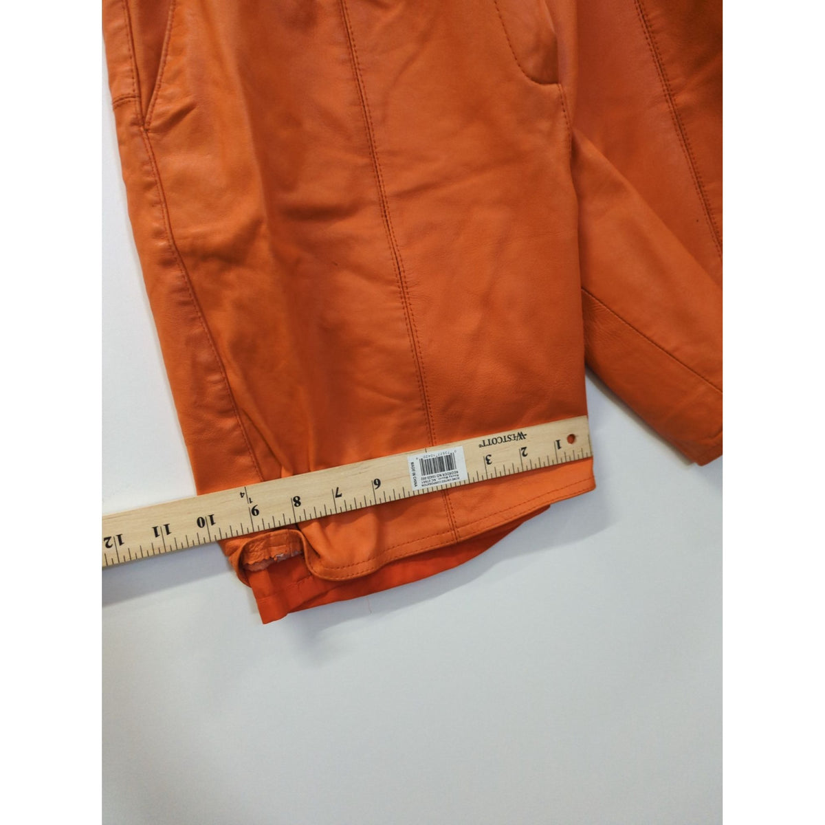 Vintage Orange Leather Shorts With Pleats & Side Tabs 18" Length