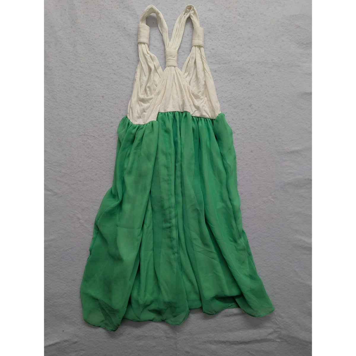 Green & White Sleeveless Chiffon Dress By Nymphe Halter Style Lightweight & Flow