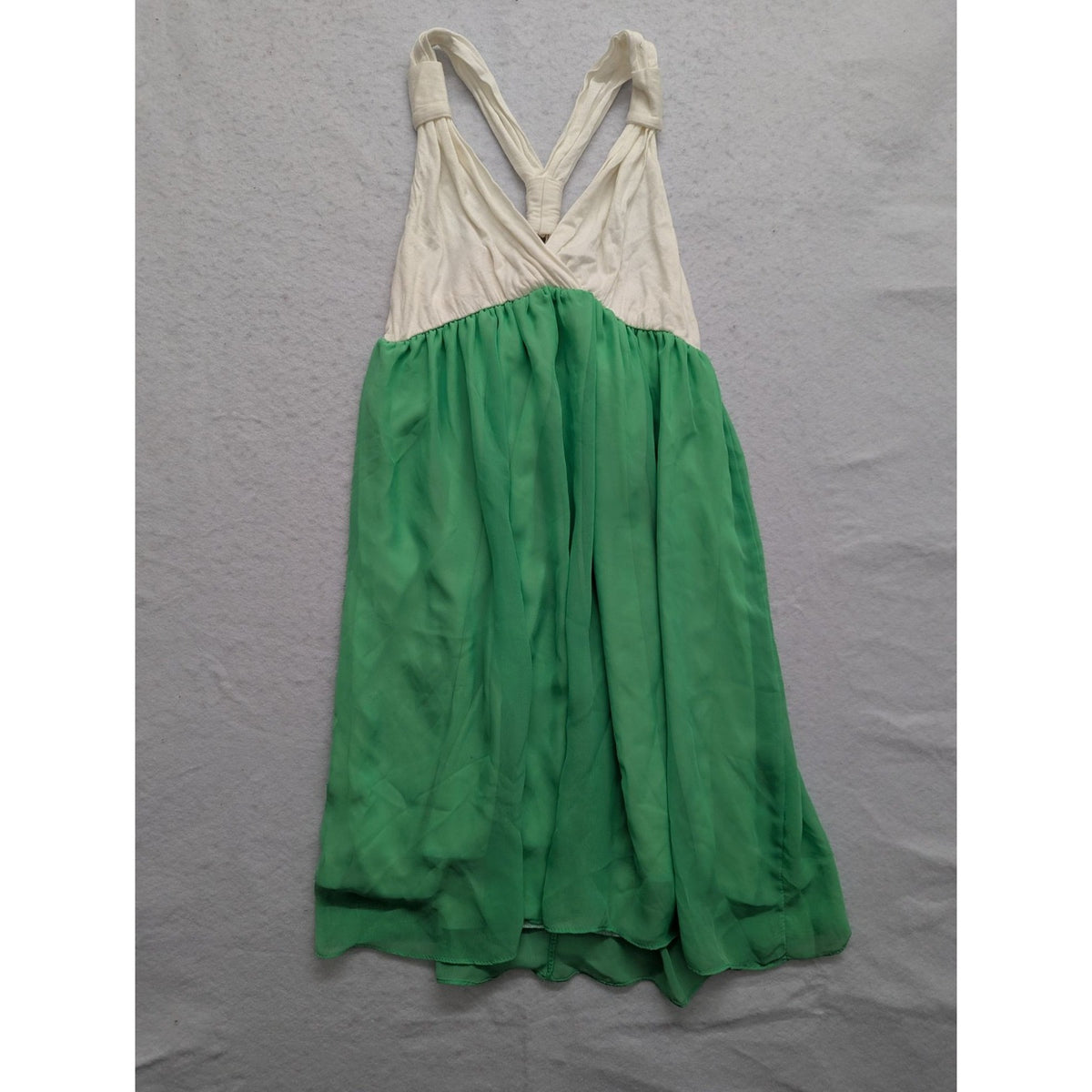 Green & White Sleeveless Chiffon Dress By Nymphe Halter Style Lightweight & Flow