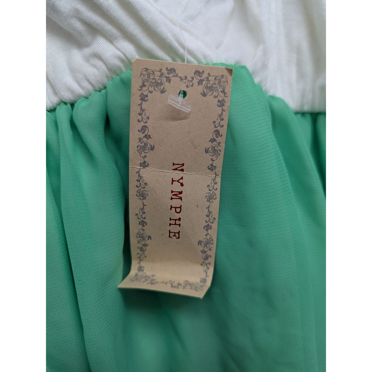 Green & White Sleeveless Chiffon Dress By Nymphe Halter Style Lightweight & Flow