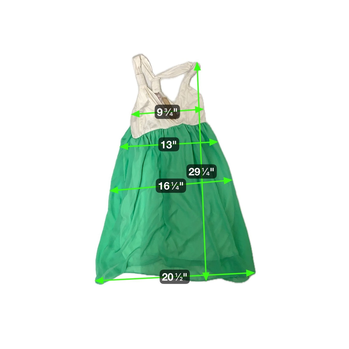 Green & White Sleeveless Chiffon Dress By Nymphe Halter Style Lightweight & Flow