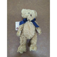 Boyds Collection Curly Beige Plush Teddy Bear With Navy Ribbon 12" Style #93600V Handmade In China