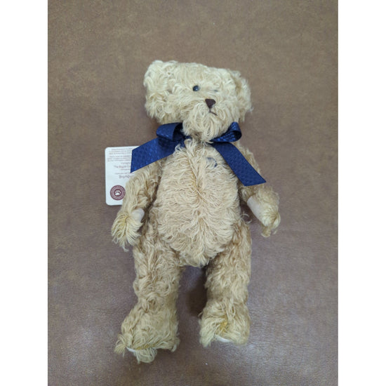 Boyds Collection Curly Beige Plush Teddy Bear With Navy Ribbon 12" Style #93600V Handmade In China