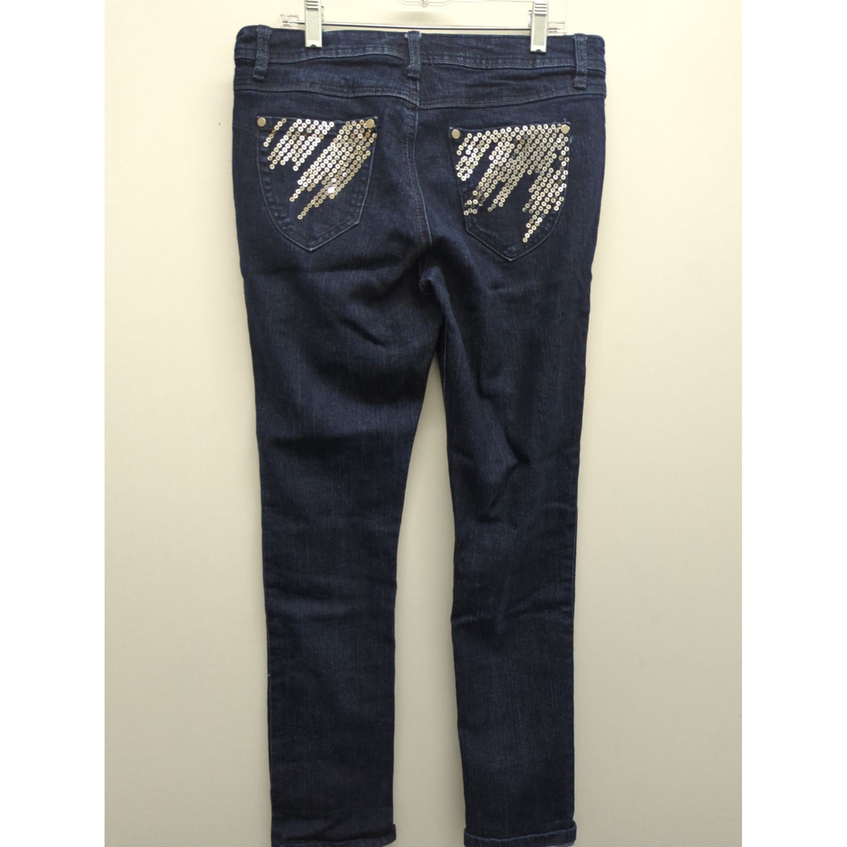Southpole Womens Dark Wash Skinny Jeans With Sequin Back Pockets Size 11