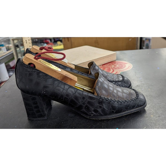 Stuart Weitzman Crocodile Embossed Leather Block Heel Loafers
