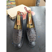 Stuart Weitzman Crocodile Embossed Leather Block Heel Loafers