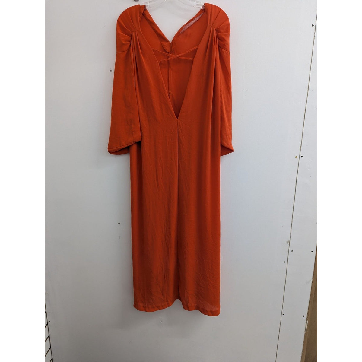H&M Orange V-Neck Maxi Dress With Adjustable Ties Wide Sleeves Flowy Fit
