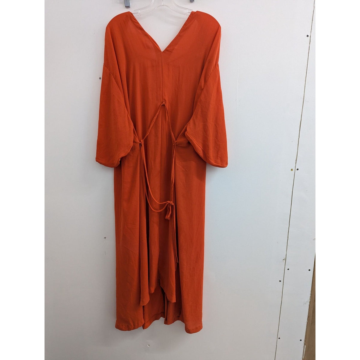 H&M Orange V-Neck Maxi Dress With Adjustable Ties Wide Sleeves Flowy Fit