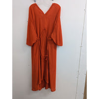 H&M Orange V-Neck Maxi Dress With Adjustable Ties Wide Sleeves Flowy Fit