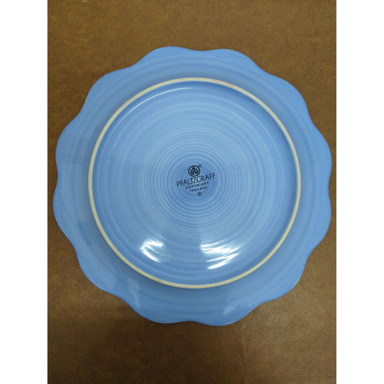 Pfaltzgraff Set Of 2 Blue Scalloped Plates With Floral Pattern 12" & 10" Diameter Ceramic Dinnerware