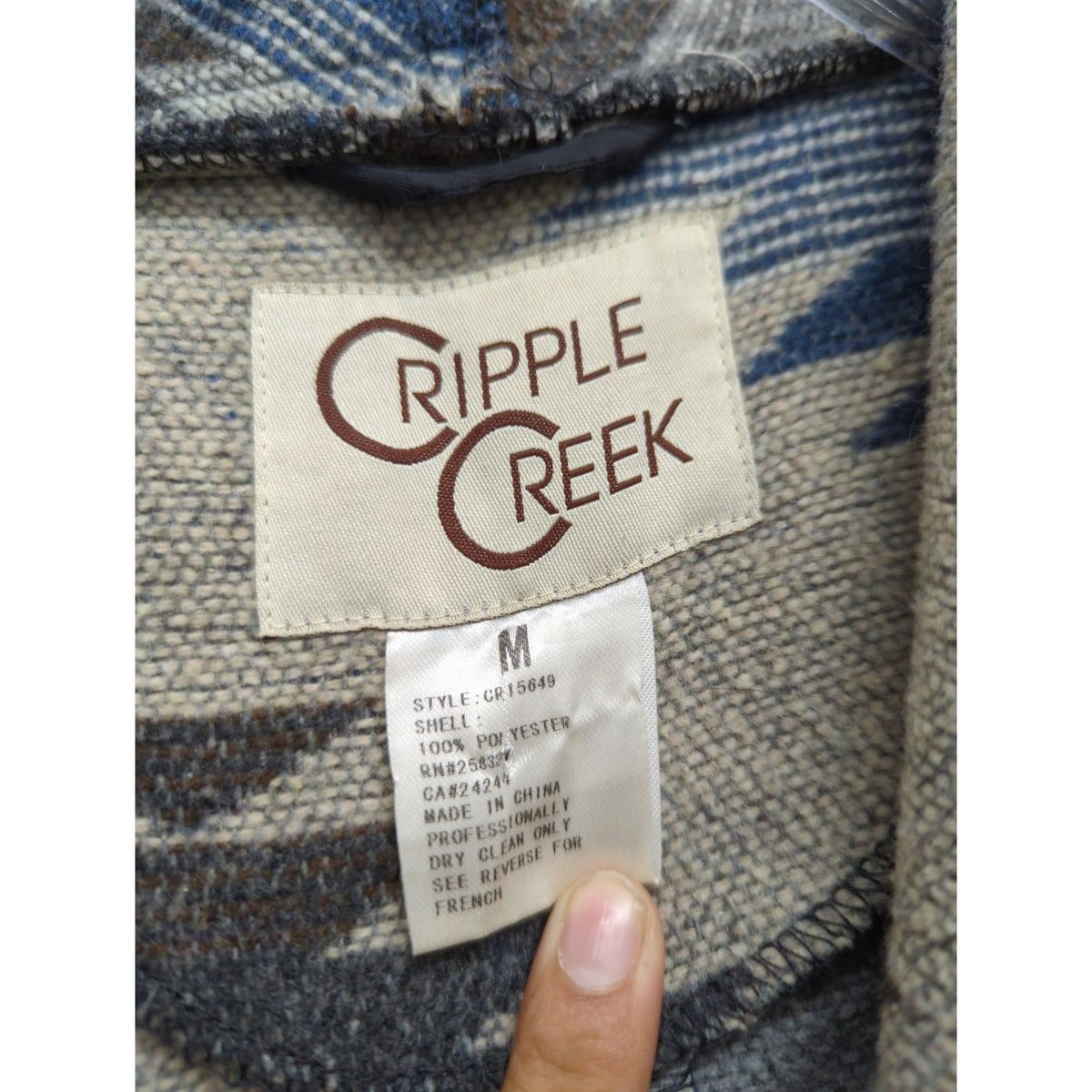 Cripple Creek Hooded Southwestern-Style Open Front Jacket Medium 100% Polyester