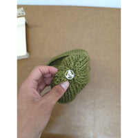 Knit Olive Green Beanie With Folded Cuff & Leather Accent Patch
