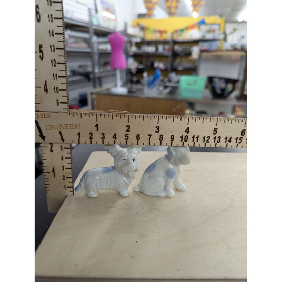 Vintage Porcelain Dog Figurines Set Of 2 Blue & White Japan Stamped Collectibles