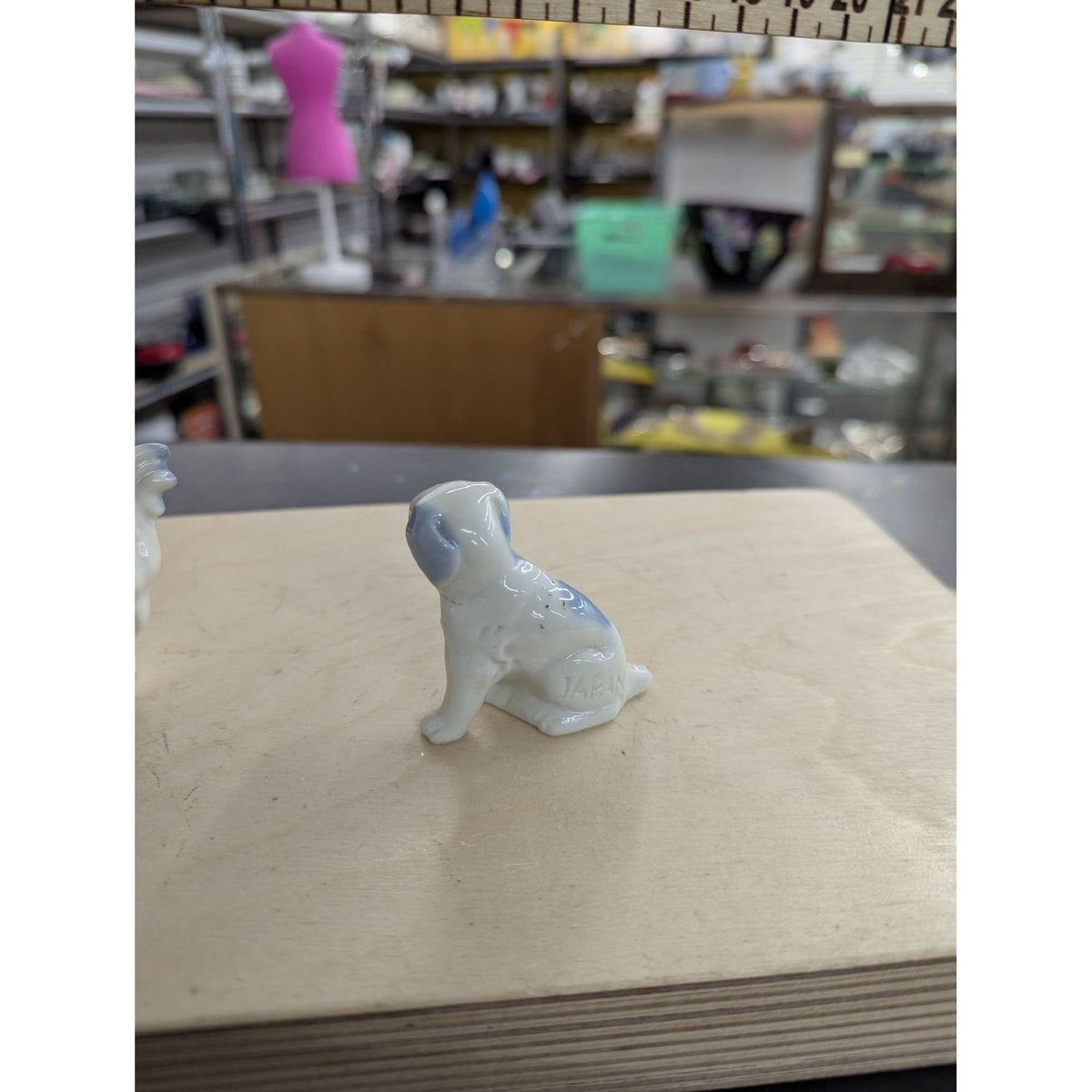 Vintage Porcelain Dog Figurines Set Of 2 Blue & White Japan Stamped Collectibles