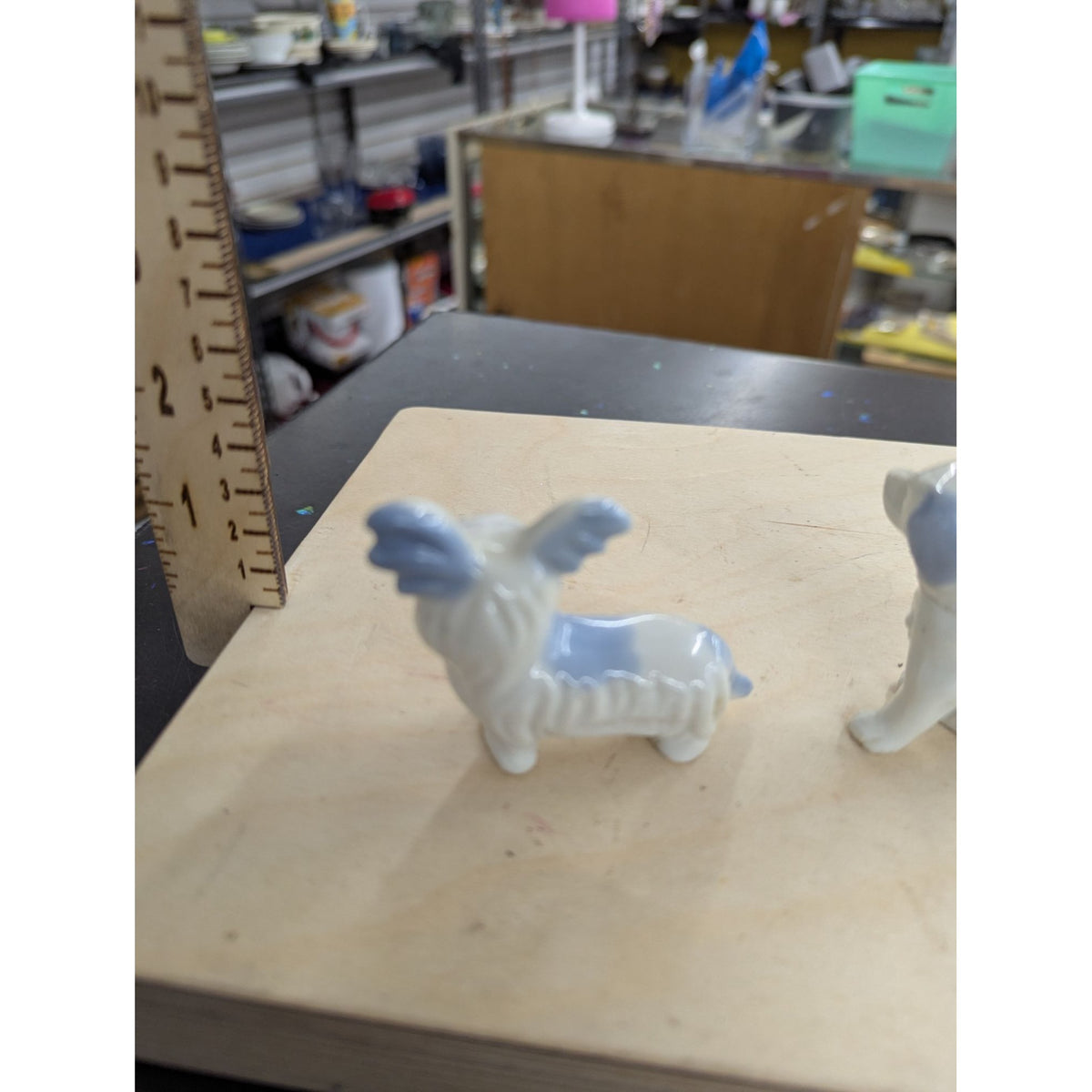 Vintage Porcelain Dog Figurines Set Of 2 Blue & White Japan Stamped Collectibles