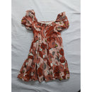 Loft Floral Puff-Sleeve Mini Dress Rust & Pink Poppy Print Smocked Bodice Womens