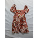 Loft Floral Puff-Sleeve Mini Dress Rust & Pink Poppy Print Smocked Bodice Womens