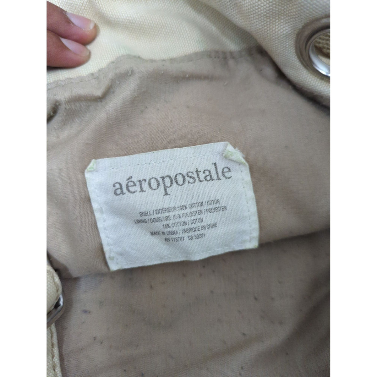 Aeropostale Beige Canvas Crossbody Bag With NY Crest Logo Design
