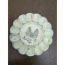 Vintage Ceramic Egg Plate With Rooster Design - 11 Egg Slots - Made In USA - Rustic Beige Dish 10.5 Inches