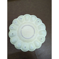 Vintage Ceramic Egg Plate With Rooster Design - 11 Egg Slots - Made In USA - Rustic Beige Dish 10.5 Inches
