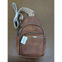 Cluci Brown Faux Leather Mini Crossbody Bag With Adjustable Strap & Multiple Zippered Compartments