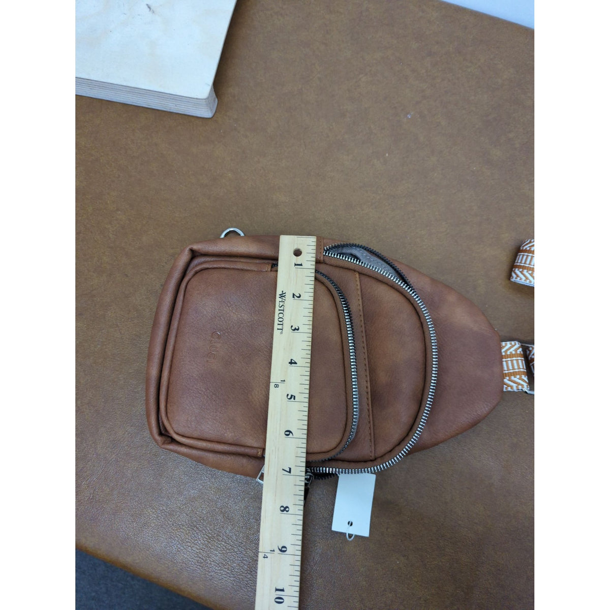Cluci Brown Faux Leather Mini Crossbody Bag With Adjustable Strap & Multiple Zippered Compartments