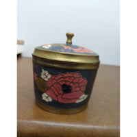 Brass Floral Enamel Trinket Box With Lid Made In India 3 Inches Tall