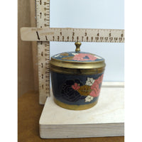 Brass Floral Enamel Trinket Box With Lid Made In India 3 Inches Tall