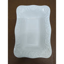 White Rectangular Ceramic Serving Dish With Embossed Floral Design By Bizzirri Made In Italy 10.5" x 6.5"