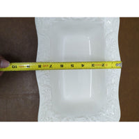 White Rectangular Ceramic Serving Dish With Embossed Floral Design By Bizzirri Made In Italy 10.5" x 6.5"