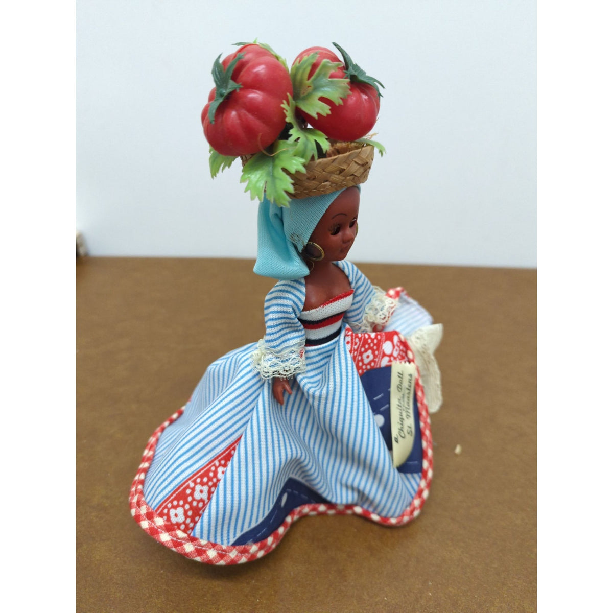 Vintage St. Maarten Chiquita Doll With Tomatoes & Striped Dress Display Figurine