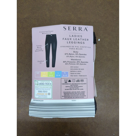 Serra Ladies Faux Leather Leggings With Contoured Waistband & Smoothing Fit Size L Black