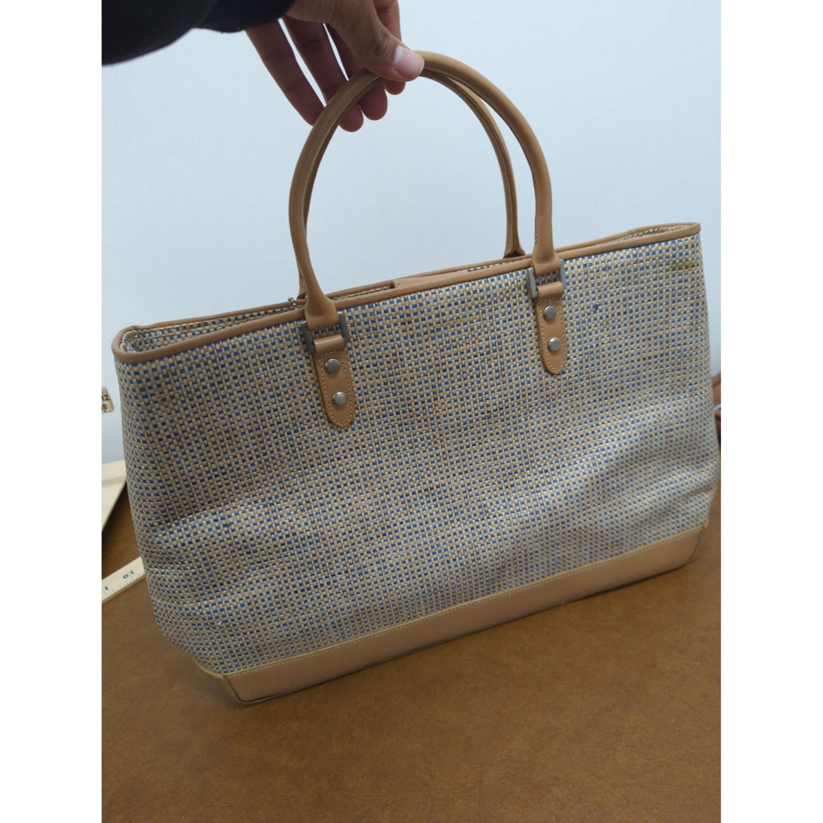 Indeed Woven Tote Bag With Faux Leather Trim & Dual Handles