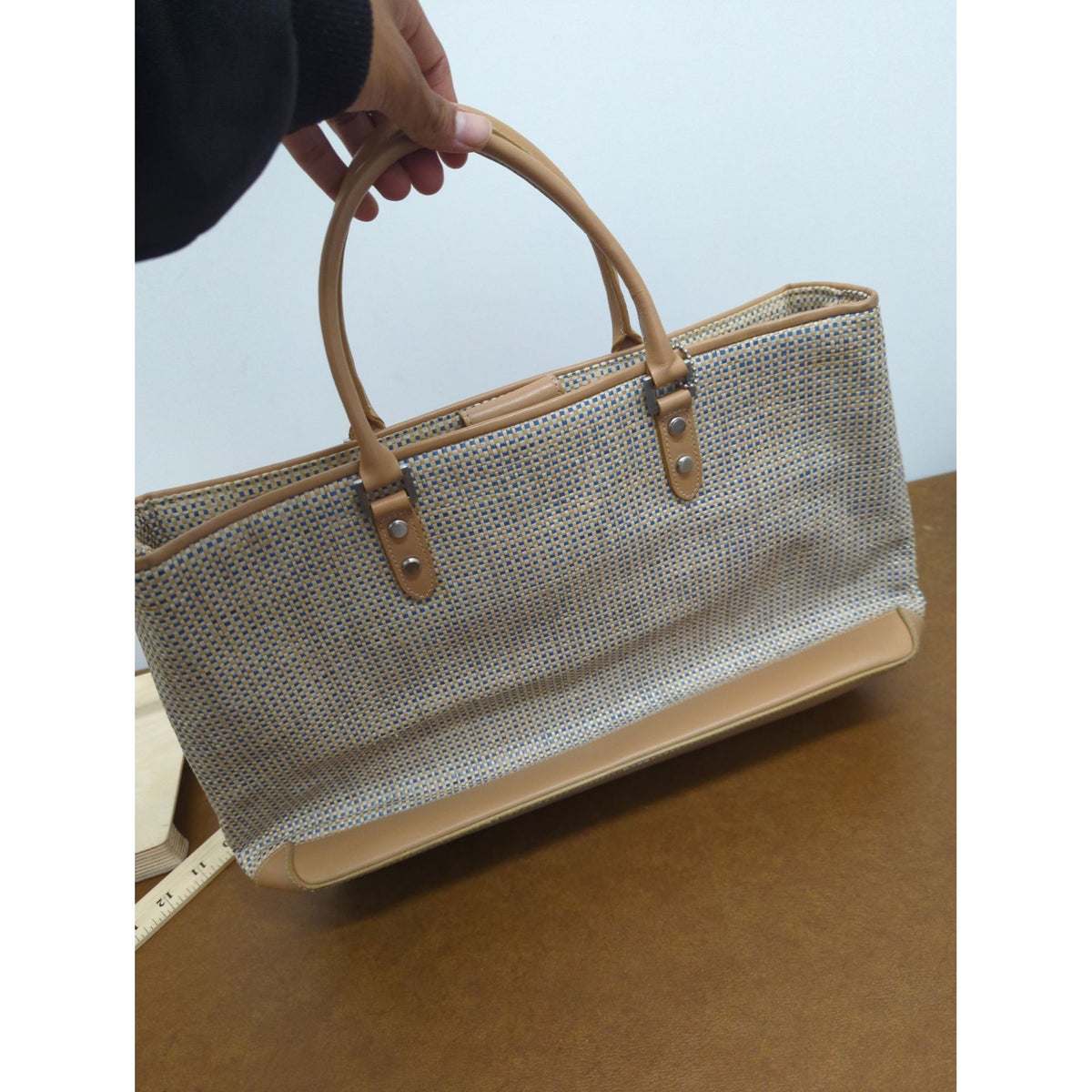 Indeed Woven Tote Bag With Faux Leather Trim & Dual Handles
